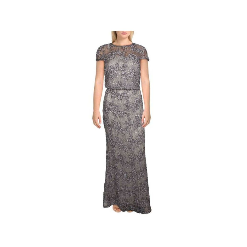 JS COLLECTION Womens Gray Gown Short Sleeve Full-Length Formal Blouson Dress 6